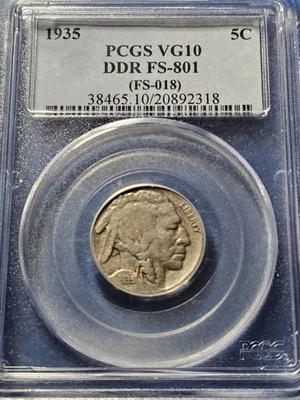 1935 Buffalo Nickel PCGS VG-10 DDR FS-801 Double Die Reverse  - Image 1 of 2