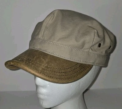 GOORIN BROS khaki Tan Canvas Brown Faux Leather Cap Hat L - Image 1 of 4