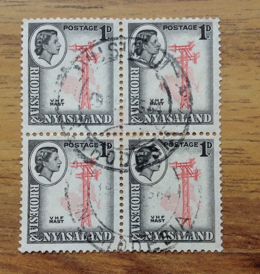 Rhodesia & Nyasaland, Scott 159, V.H.F. Mástil, bloque de 4 estampillas 1963. P&P gratis Reino Unido Foto 1 de 3