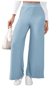 Women's High Waisted Drawstring Waist Wide Leg Solid Color Pants Sweatpants - Picture 1 of 7