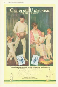 1918 WWI CARTER's Underwear PRINT AD Herren Damen Kinder Familie Nachthemd - Bild 1 von 2
