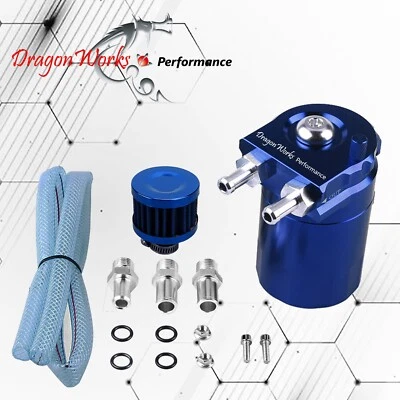 Oil Catch Can Reservoir Baffled Tank Breather Filter Universal Blue Fit Maserati - Image 1 of 4