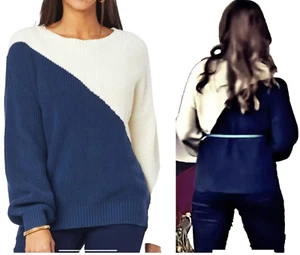 Maglione nuovo G Giuliana PLUS TG 2X maglia all'uncinetto colorblock BLU e BIANCO TOP - Foto 1 di 6