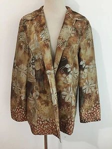 CHICO'S Long Open Silk Blend Blazer Jacket Gold, Bronze, Rust & Beige Size 1 - Picture 1 of 12