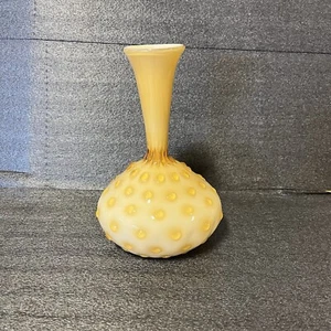 Vtg Empoli Italian Glass Butterscotch Hobnail Cased MCM vase 8.25" Yellow - Picture 1 of 17