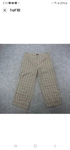 Coco & Carmen Women’s L/XL Brown Checkered Wide Leg Tie Front Pants New - Picture 1 of 2