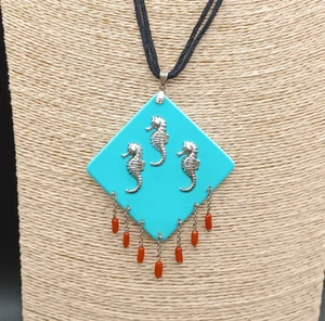 Collier Colgante Auténtico Coral Rojo Sardo Turquesa Plata Blanco 925 - Imagen 1 de 14