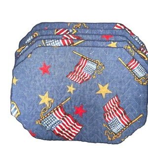 Quilted Americana Placemats Set of 5 USA Flag Star Denim Blue Fabric - Picture 1 of 9