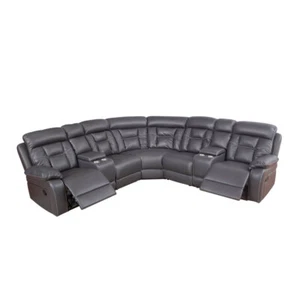 Faux Leather Manual Reclining Sofa, Cornor Sectional Couch with 2 Recliners - Picture 1 of 46