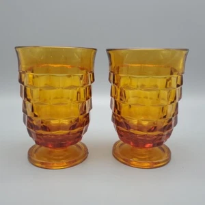 Vintage Indiana Whitehall Cubist Amber Glass Footed Juice Glass Set of 2 - Picture 1 of 9