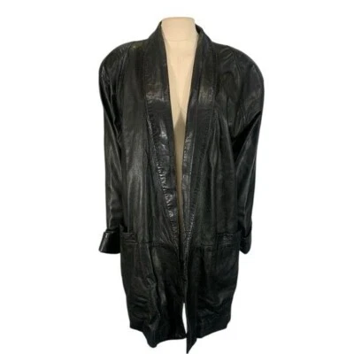 Vintage Tannery West Leather Mid Length Open Front Jacket Size Small Goth 80s - Image 1 of 4