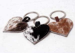 Juego de 3 Llaveros 100% Natural Piel de Vaca Forma de Corazón Cuero Pelo en Llavero 55 - Imagen 1 de 2