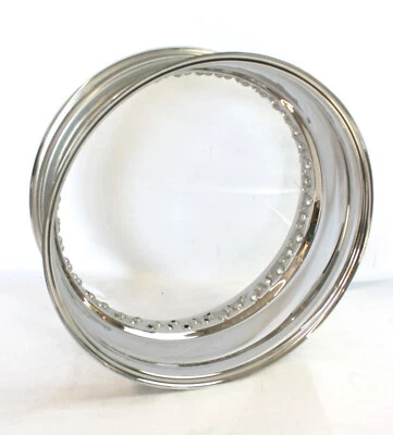 Harley Custom T.T.S. 7 x 18′′ Polished Stainless Steel Wheel Rim (Genuine) Holds 80 Spokes - Image 1 of 4