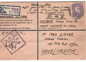 PALESTINE WW2 Cover *FPO.155* MILITARY Registered RAF CENSOR Haifa 1944 MA276 - Picture 1 of 8