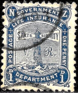 1891 New Zealand SC#OY2 LIGHTHOUSE Government Life Insurance Department  USED VF - Picture 1 of 1