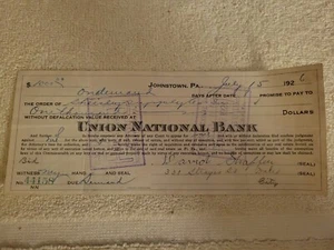 Vintage 1926 Union National Bank Johnstown, PA Promissory Note - Picture 1 of 3