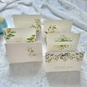 30 Greenery Leaves Gold Foil Thank You Cards with Envelopes for Bridal Shower  - Picture 1 of 4