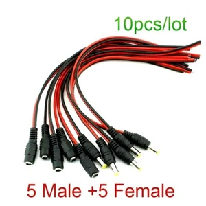 10pcs/Lot 2.1x5.5 Mm Male +Female Plug 12V Dc Power Pigtail Cable Jack For Cctv - Picture 1 of 9