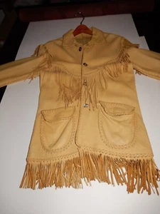 VINTAGE 70ER HIRSCHLEDER FRANSENJACKE HANDGEFERTIGTE GEFLOCHTENE NÄHEN - Bild 1 von 11
