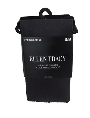 NWT Ellen Tracy Womens Opaque Tights 2-Pairs S/M Black/Charcoal MSRP$22 - Image 1 of 2