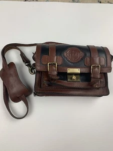 Vintage Gerpa Brown Black Leather Cross Body Purse Hand Bag Plaid Interior - Picture 1 of 12