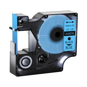 Black on Blue Laminated Label Tape For DYMO D1 45016 LabelManager 100 260P 420P - Picture 1 of 8
