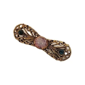 Victorian Filagree Faux Opal Cabochon Art Deco Gold Tone Bar Vintage Brooch Pin - Bild 1 von 17