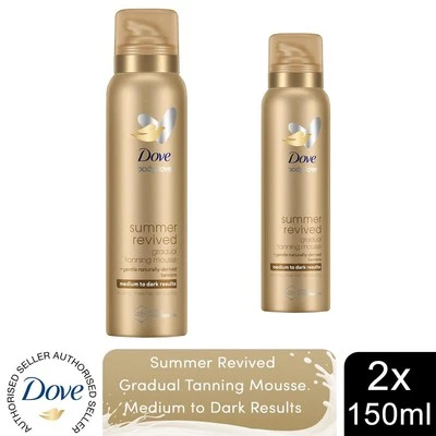 Dove Derma Spa Self Tan Body Mousse Summer Revived für mittlere/dunkle Haut, 2x150ml