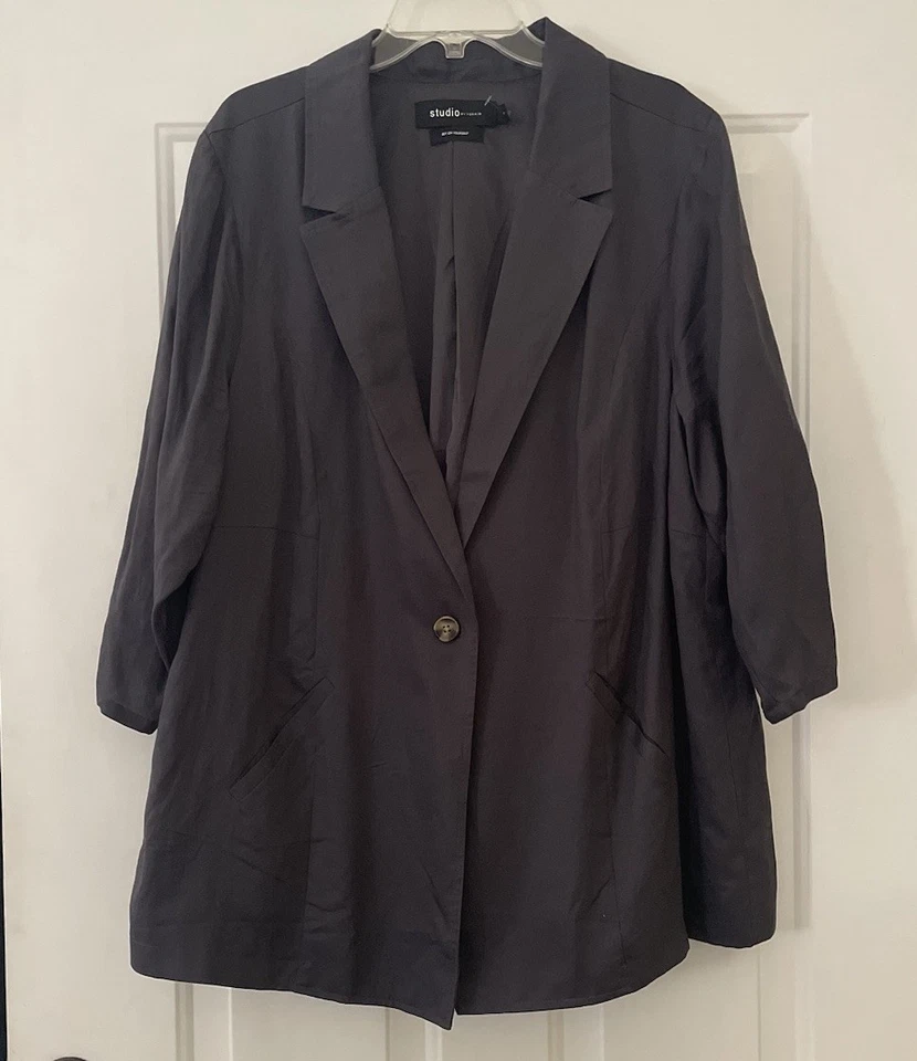Blazer Studio by Torrid Mujer Talla 3X Carbón Manga 3/4 Muesca Botón Foto 1 de 4