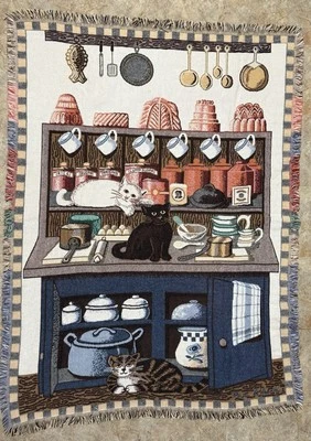 Manta de Colección Cat's All Over My Kitchen Flecos Goodwin Weavers 65"X47" 100% Algodón Foto 1 de 4