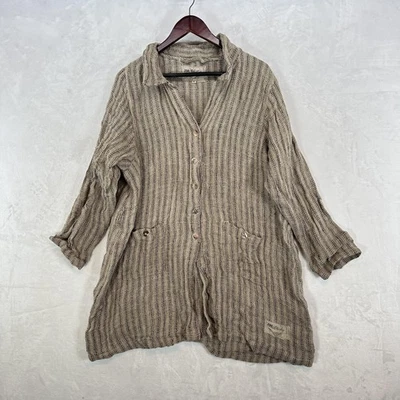 JDL Jeanne d'Arc Living Jacket Womens M/L Beige Linen Striped Duster Shacket - Image 1 of 4