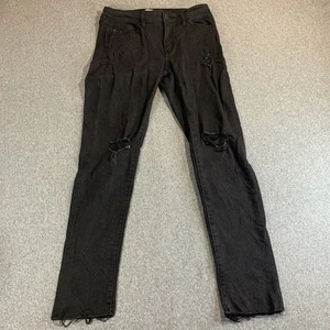 Pantalones de mezclilla KanCan para mujer 9/28 negros desgastados dobladillo crudo pierna ajustada cremallera mosca Y2K - Imagen 1 de 11