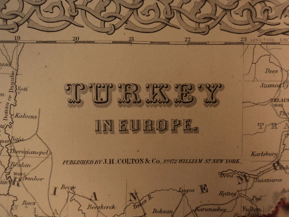 1855 1st COLTON Atlas Color Map TURKEY Asia Minor Crete Macedonia Bosnia 14x17in - Image 1 of 4