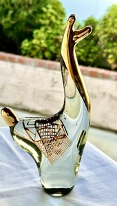 Hand Blown Solid Crystal Llama Figurine Gold Accented Peru  Pre Owned - Picture 1 of 7