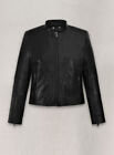 Women's Classic Leather Jacket Stand-up Collar Handmade Black Genuine Leather