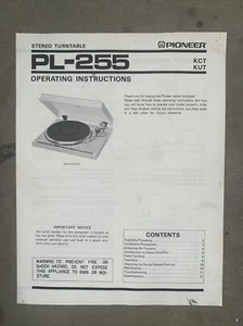 Pioneer PL-255 Stereo Turntable Operating Instructions User Manual - Picture 1 of 1