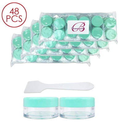 48PCS 10G/10ML Makeup Cream Cosmetic Green Sample Jar Containers with Spatulas - Image 1 of 4