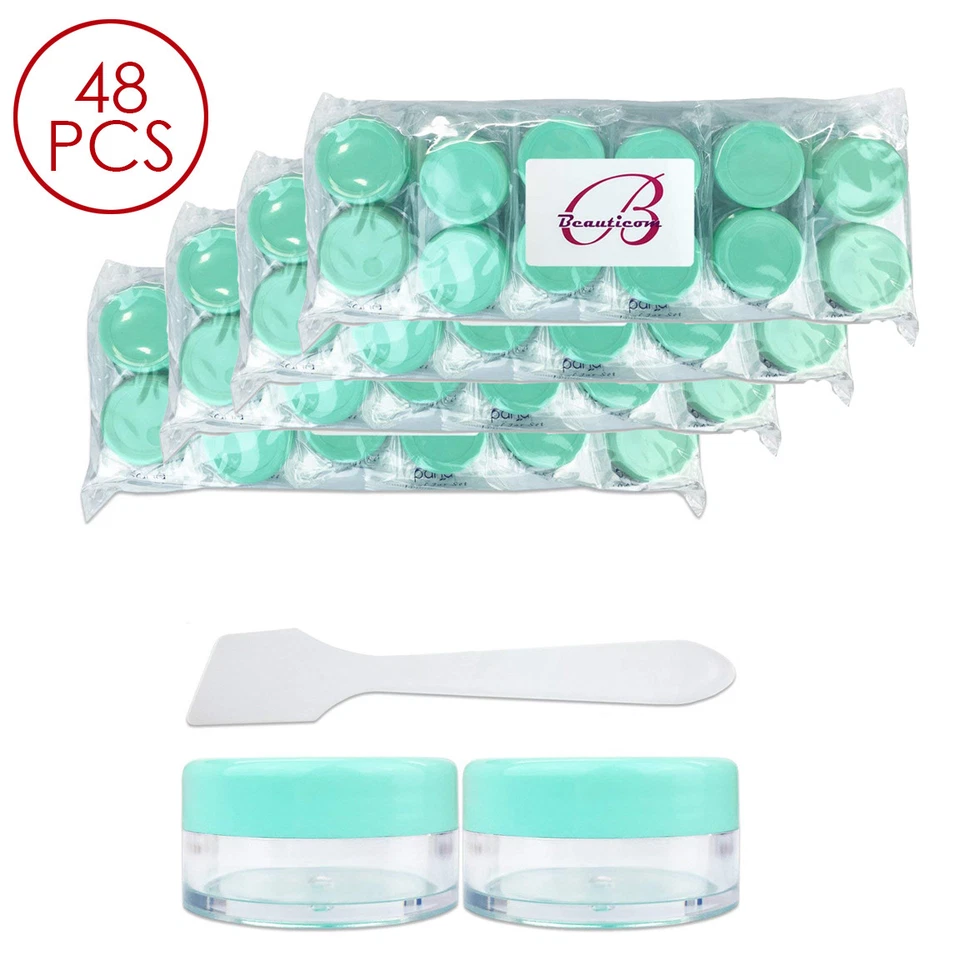 48PCS 10G/10ML Makeup Cream Cosmetic Green Sample Jar Containers with Spatulas - Image 1 of 4
