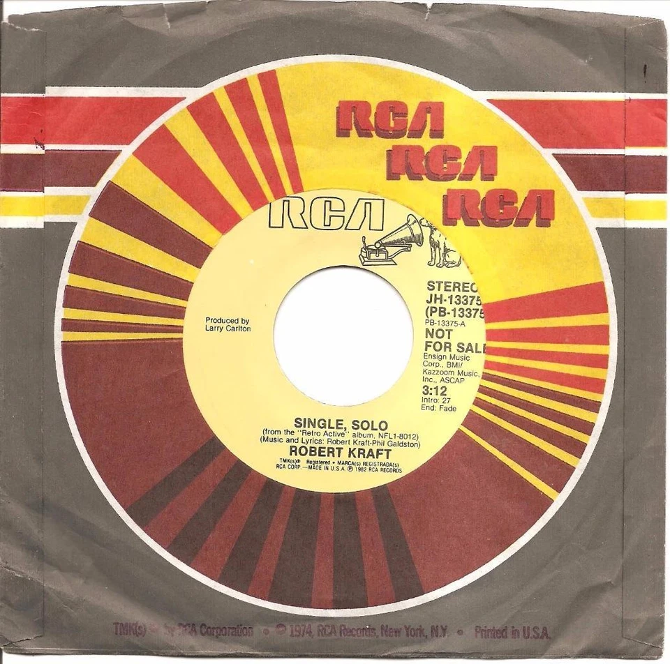 ROBERT KRAFT - Single, Solo (45 RPM Promo Single, 1982) NM - Image 1 of 1