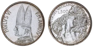 Vatican City. Pope Paul VI 1966 Silver 500 Lire, 11.00 gr., 29 mm UNC KM 91 - Picture 1 of 3