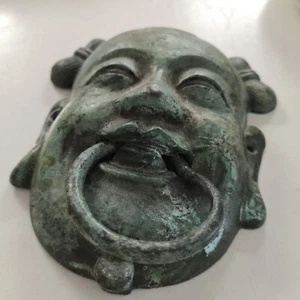 Vintage Laughing Buddha Bronze With Patina Door Knocker - Picture 1 of 10