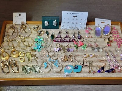 WHOLESALE Costume Jewelry Earrings Lot 40+ Pairs Pink, Green, Purple, Gold - Image 1 of 4