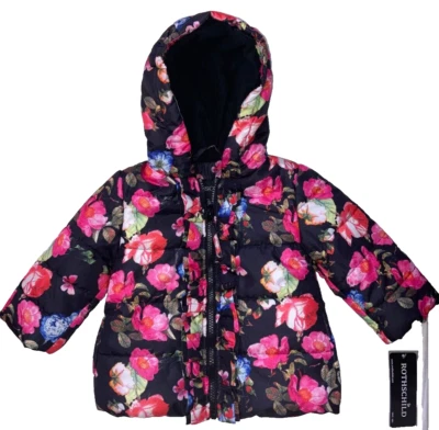 Chaqueta y mitones con capucha delanteros con volantes florales para bebé niña Rothschild nueva con etiquetas $60 12 M Foto 1 de 4