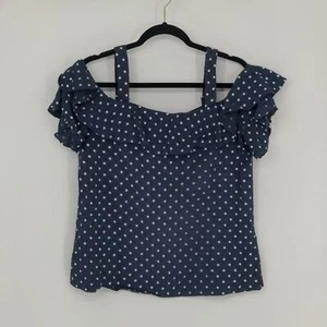 J. Crew Navy Polka Dot Ruffle Cold Off The Shoulder Blouse Size 4 Tall Lined - Picture 1 of 15