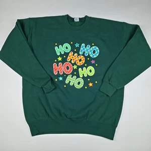 HO HO HO Christmas Vintage Crew Neck Sweatshirt Made In U.S.A. Men's XL Green - Picture 1 of 10
