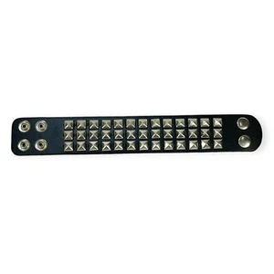 Wide Black Leather Studded Adjustable wristband Bracelet 7 in - 7-1/2 inch NEW. - Picture 1 of 1