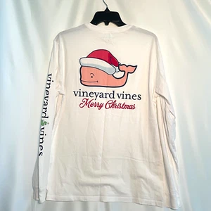 Vineyard Vines Christmas Santa Whale White Long Sleeve Tee Shirt Unisex Medium - Picture 1 of 7
