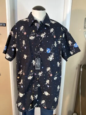 Eighty Eight Skeleton Astronaut Button Up Shirt-Size XL Short Sleeve-Blue - Image 1 of 4
