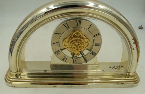 Verichron Quartz Mantle Clock with Skeleton Movement Gold TONED WORKS Cover