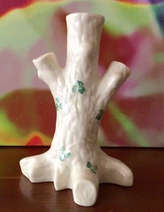BELLEEK ~ Tree Trunk Shamrock Vase ~ 6 1/2” ~ Green Mark ~ Ireland - Picture 1 of 10